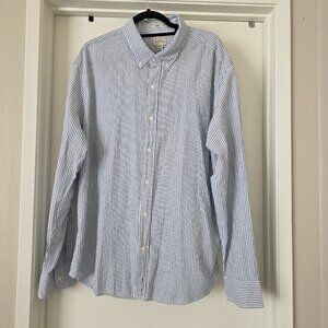 J.Crew Organic Cotton Long Sleeve Seersucker Shirt Men XXL Slim Blue White